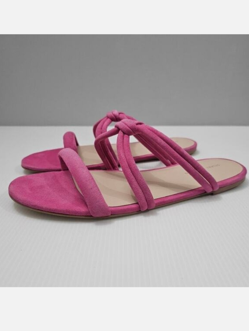 Stuart Weitzman Twist Knot Flat Sandal Womens 10 Pink Suede Strappy Slide Summer